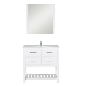 Santa Monica 36 in. W x 18 in. D x 36 in. H Bath Vanity in White with Integrated Ceramic Top in White and Mirror