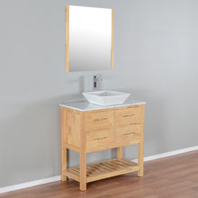 Santa Monica 36 in. W x 18 in. D x 41 in. H Bath Vanity in Natural Wood with Marble Vanity Top with White Basin and Mirror