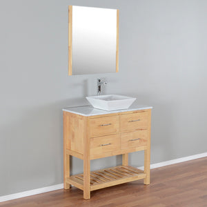 Santa Monica 36 in. W x 18 in. D x 41 in. H Bath Vanity in Natural Wood with Marble Vanity Top with White Basin and Mirror