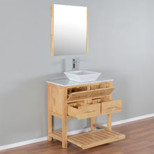 Santa Monica 36 in. W x 18 in. D x 41 in. H Bath Vanity in Natural Wood with Marble Vanity Top with White Basin and Mirror