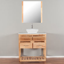Santa Monica 36 in. W x 18 in. D x 41 in. H Bath Vanity in Natural Wood with Marble Vanity Top with White Basin and Mirror