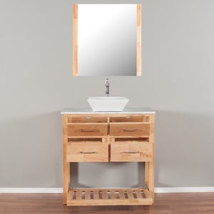 Santa Monica 36 in. W x 18 in. D x 41 in. H Bath Vanity in Natural Wood with Marble Vanity Top with White Basin and Mirror