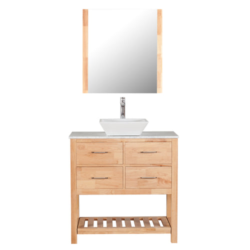 Santa Monica 36 in. W x 18 in. D x 41 in. H Bath Vanity in Natural Wood with Marble Vanity Top with White Basin and Mirror