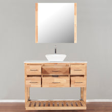 Santa Monica 48 in. W x 18 in. D x 41 in. H Bath Vanity in Natural Wood with Marble Vanity Top with White Basin and Mirror