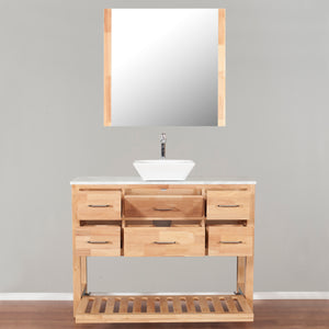 Santa Monica 48 in. W x 18 in. D x 41 in. H Bath Vanity in Natural Wood with Marble Vanity Top with White Basin and Mirror