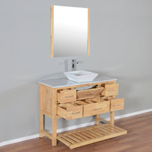 Santa Monica 48 in. W x 18 in. D x 41 in. H Bath Vanity in Natural Wood with Marble Vanity Top with White Basin and Mirror