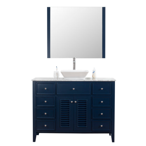 Venice 48 in. W x 18 in. D x 41 in. H Bath Vanity in Dark Blue with Marble Vanity Top with White Basin and Mirror