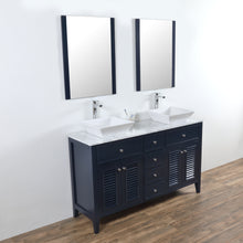Venice 60 in. W x 18 in. D x 41 in. H Bath Vanity in Dark Blue with Marble Vanity Top with White Basins and Mirrors