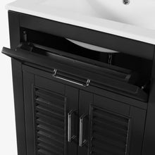 Marina Del Rey 24 in. W x 18 in. D x 36 in. H Bath Vanity in Black  with Integrated Ceramic Top in White and Mirror