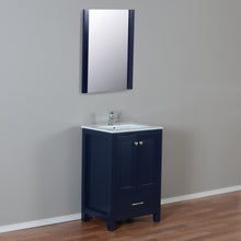 Laguna 24 in. W x 18 in. D x 36 in. H Bath Vanity in Dark Blue  with Integrated Ceramic Top in White and Mirror