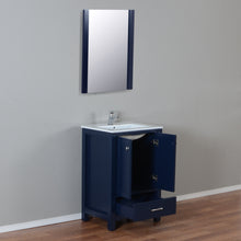 Laguna 24 in. W x 18 in. D x 36 in. H Bath Vanity in Dark Blue  with Integrated Ceramic Top in White and Mirror