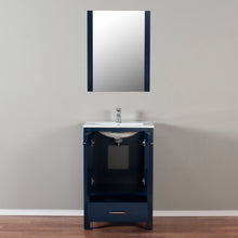 Laguna 24 in. W x 18 in. D x 36 in. H Bath Vanity in Dark Blue  with Integrated Ceramic Top in White and Mirror
