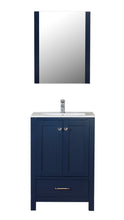 Laguna 24 in. W x 18 in. D x 36 in. H Bath Vanity in Dark Blue  with Integrated Ceramic Top in White and Mirror