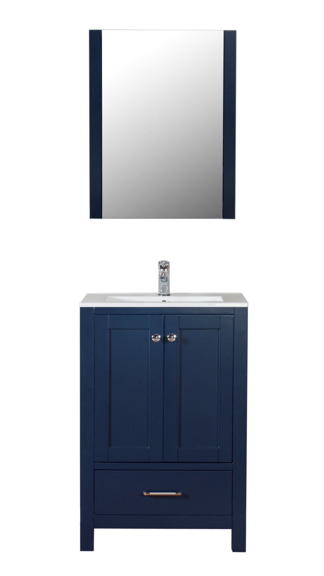 Laguna 24 in. W x 18 in. D x 36 in. H Bath Vanity in Dark Blue  with Integrated Ceramic Top in White and Mirror